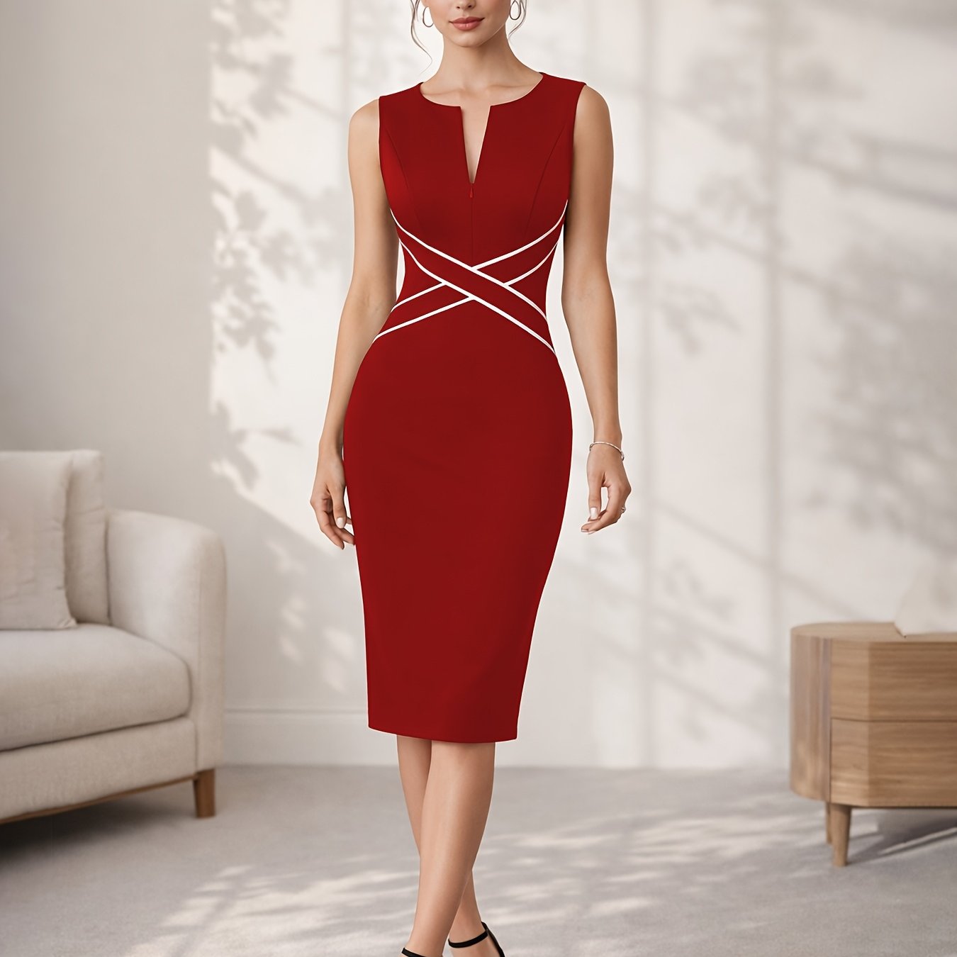 Women'S Sleeveless Slim Dress, V-Neck Design, High Waist And Waist Tailoring, Hip-Wrap Skirt Is Capable And Elegant, Suitable for Professional Work, Business Occasions And Commuting Wear