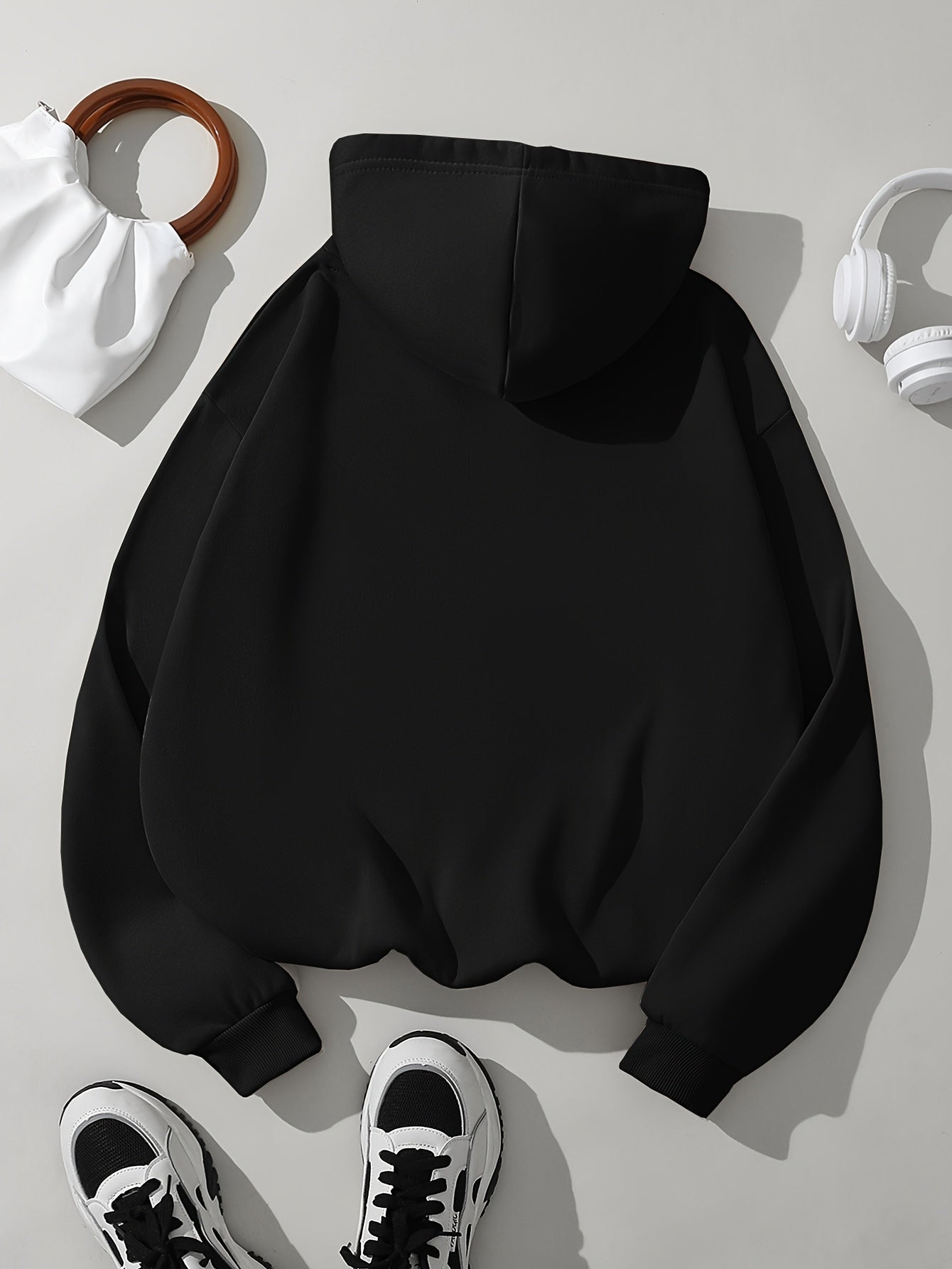 Comfortable White Hoodie for Women with Drawstring Hood Long Sleeve Kangaroo Pocket Oversized Style