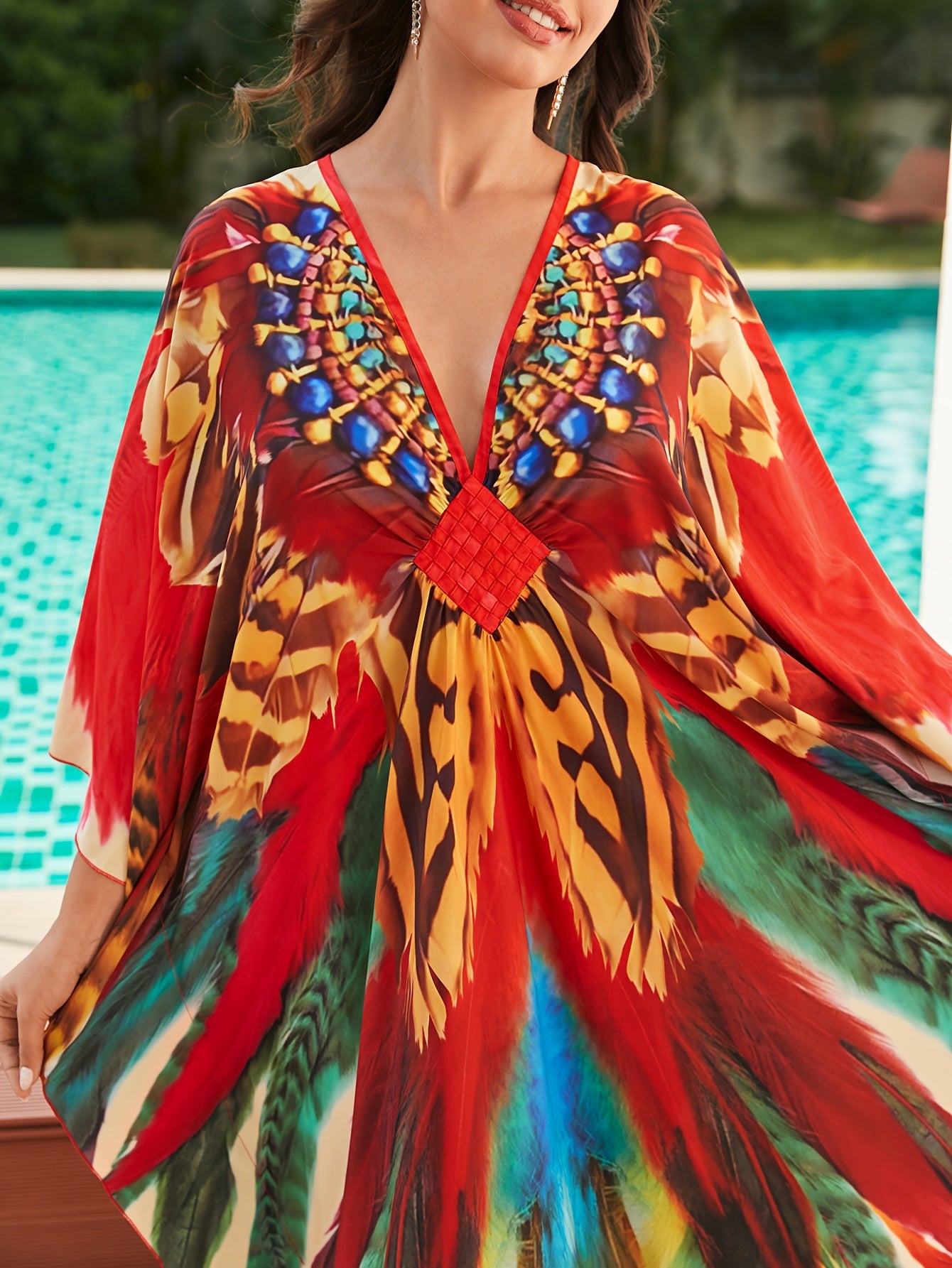 colorful printed women beach kaftans maxi dresses waved summer holiday bathing suits