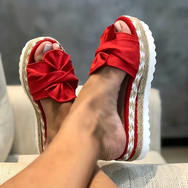 Comfortable Slide Sandals for Women with Bow Detail Espadrille Platform Open Toe Style