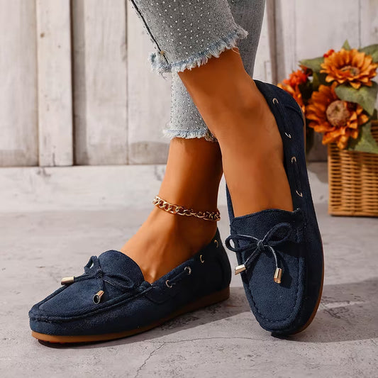 Comfortable Loafers for Women with Bow Detail Studded Trim Slip On Flat Style