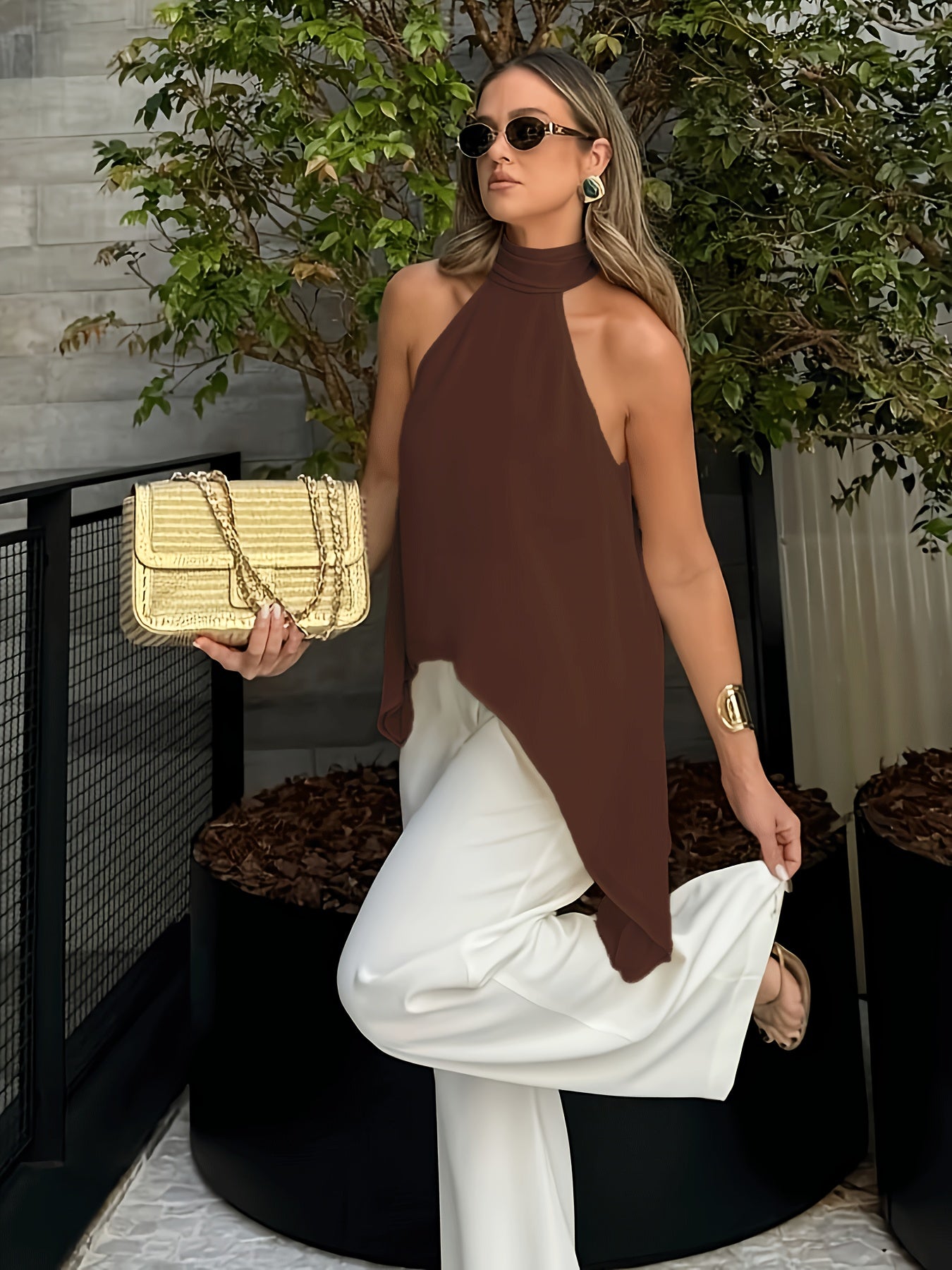 Sexy Halter Back Tank Top / New Temperament Ribbon Design / Aesthetic Back Satin Sleeveless Top