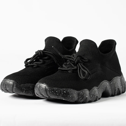 Comfortable Running Shoes for Women with Knit Mesh Upper Lace Up Chunky Sole Style