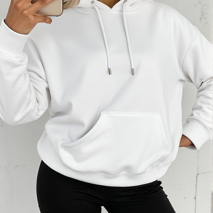 Comfortable White Hoodie for Women with Drawstring Hood Long Sleeve Kangaroo Pocket Oversized Style