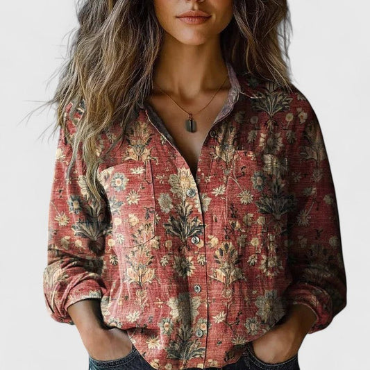 Effortless Paisley Floral Blouse for Women with Collar Long Sleeve Button Front Relaxed Bohemian Style