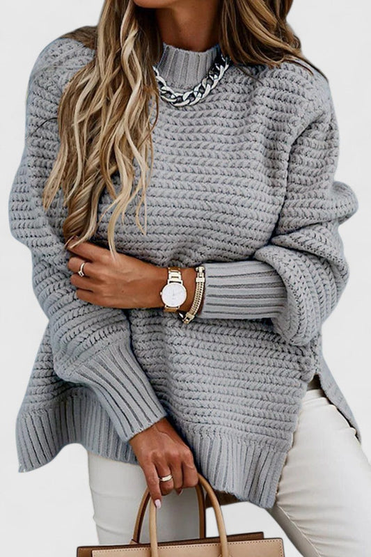 Comfortable Chunky Sweater for Women with High Neck Long Sleeve Relaxed Oversized Knit Style