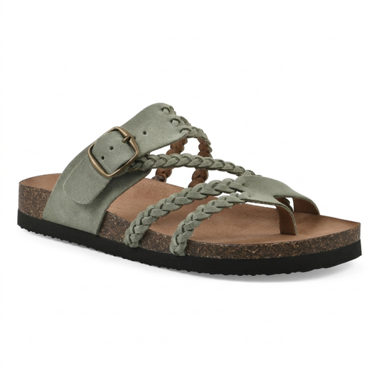 Comfortable Sandals for Women with Braided Toe Loop Buckle Strap Cork Footbed Slide Style