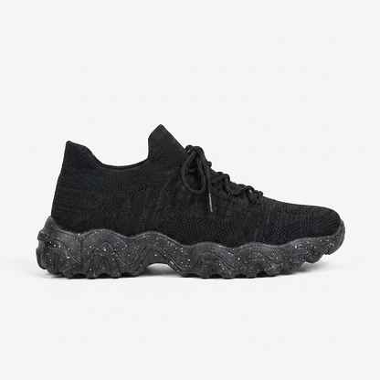 Comfortable Running Shoes for Women with Knit Mesh Upper Lace Up Chunky Sole Style