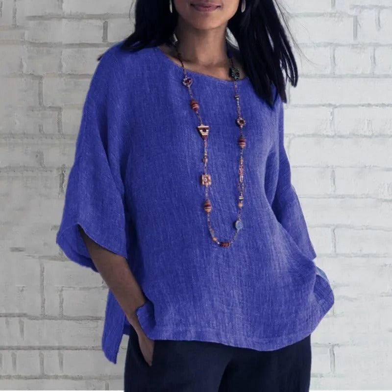 Harper | Women's Relaxed-Fit V-Neck 3/4 Sleeve Linen Tunic