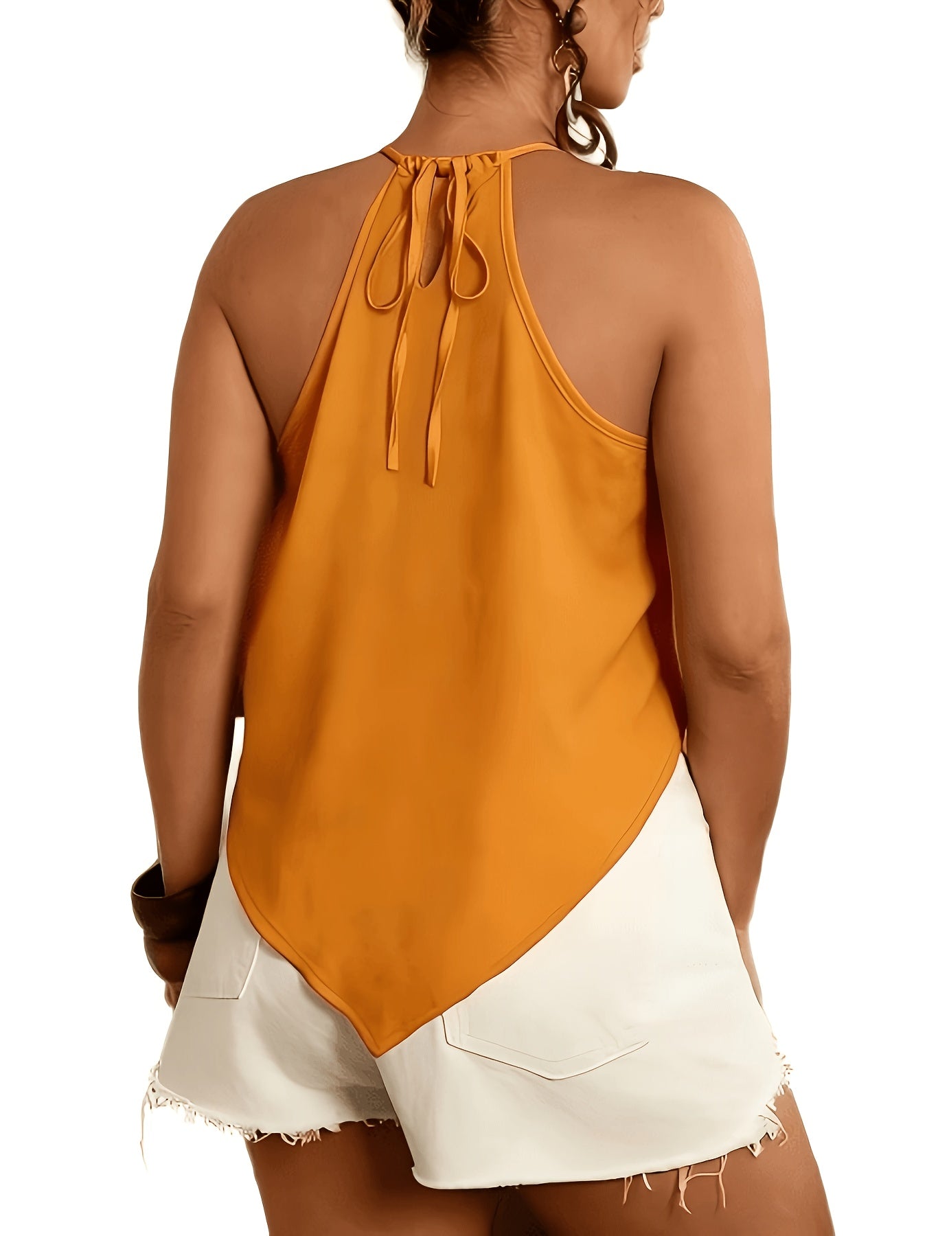 Women's Fashion Blouse, Asymmetrical Hem Tie-Neck Sleeveless, Suitable for Spring and Summer Wear