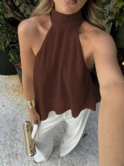 Sexy Halter Back Tank Top / New Temperament Ribbon Design / Aesthetic Back Satin Sleeveless Top