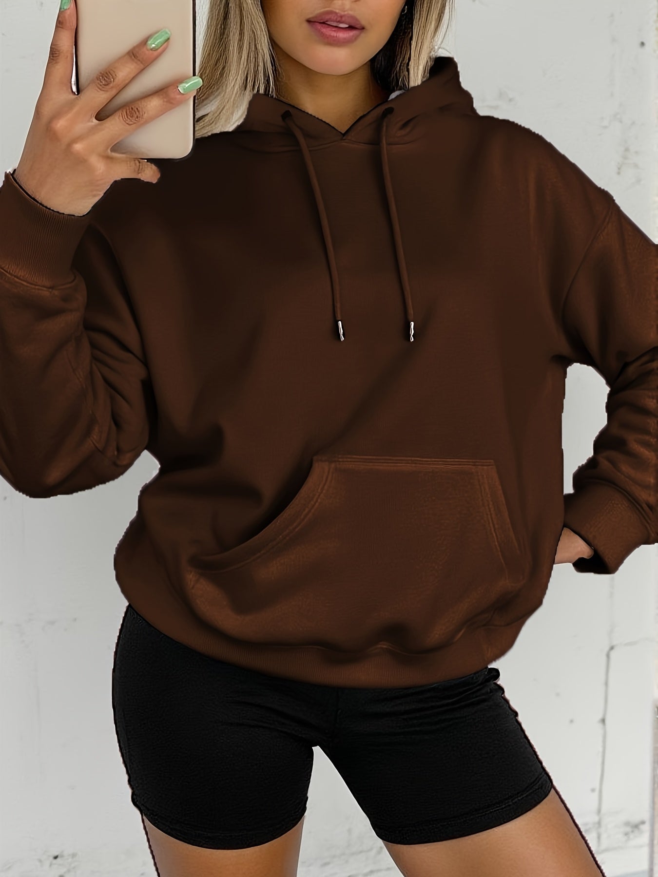 Comfortable White Hoodie for Women with Drawstring Hood Long Sleeve Kangaroo Pocket Oversized Style