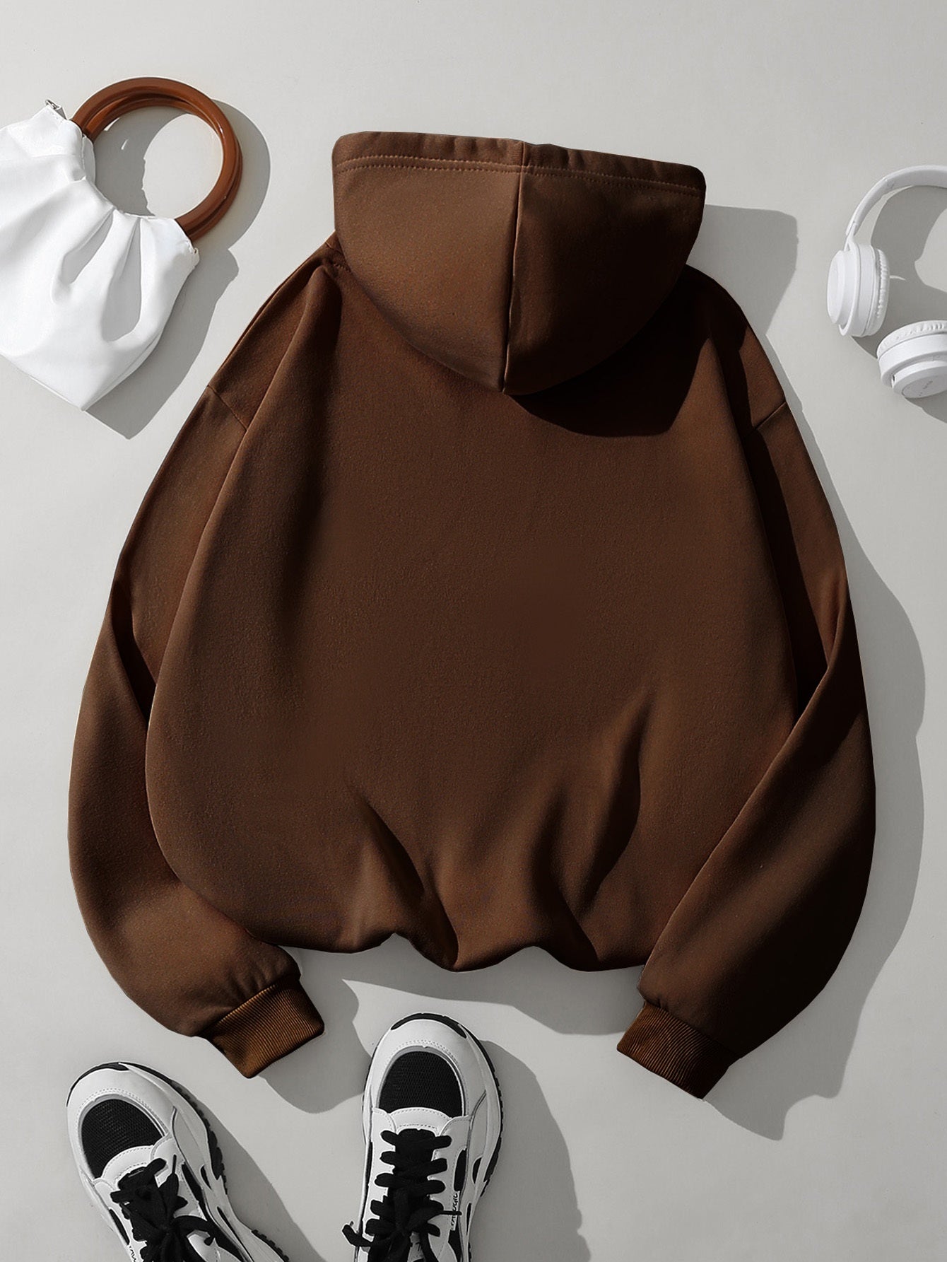 Comfortable White Hoodie for Women with Drawstring Hood Long Sleeve Kangaroo Pocket Oversized Style