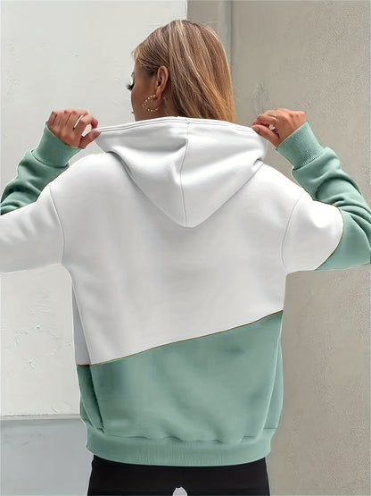 Women's Fashion Color Block Heart Pattern Casual Hooded Sweatshirt