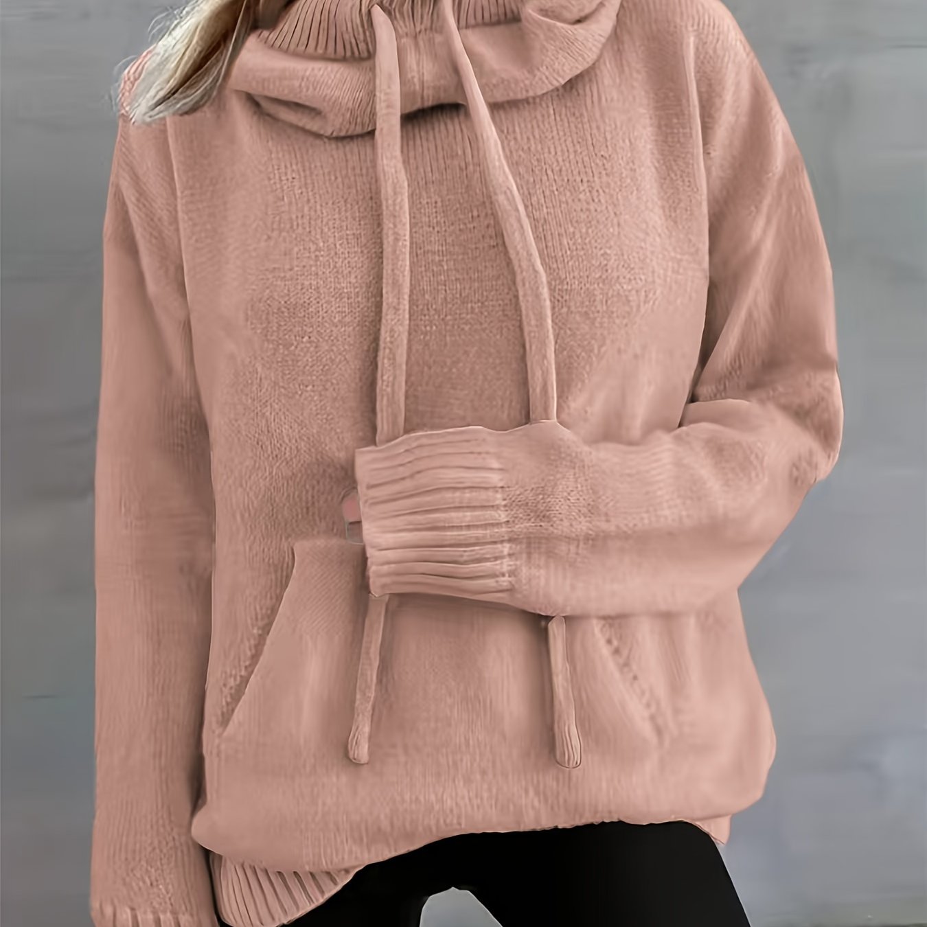 2025 New Autumn And Winter Women'S Casual Versatile Solid Color Drawstring Pocket Hooded Pullover