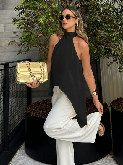 Sexy Halter Back Tank Top / New Temperament Ribbon Design / Aesthetic Back Satin Sleeveless Top