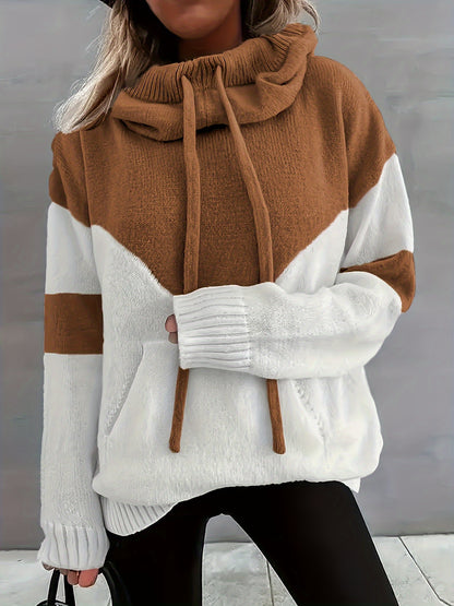 New Trendy Women'S Clothing Featuring Stylish And Elegant Designs, Including a Casual Patchwork Hoodie with Drawstring Pockets And a Color-Blocking Style for Warmth