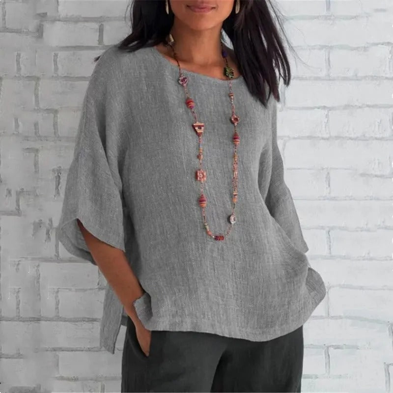 Harper | Women's Relaxed-Fit V-Neck 3/4 Sleeve Linen Tunic
