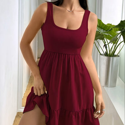Women's Ruffled Lychee Leaf Boat Neck/Off-Shoulder Dress - Mermaid Top & Flowy Beach Resort Dress, Machine Washable Solid Color All-Season Wedding Guest Vacation Gown
