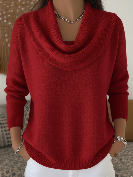 Comfortable Ribbed Sweater for Women with Cowl Neck Long Sleeve Relaxed Oversized Style