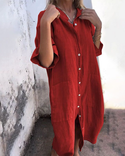 Women’s Shirt Dress | Button Front Pocket Design