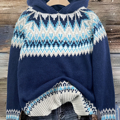 Women's Winter Hooded Jacquard Sweatshirt Style Glacier Snow Mountain Chunky Elegant Fashionable Comfortable Casual Vintage Commuter Soft Slim-Fit Top