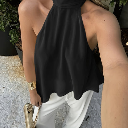 Sexy Halter Back Tank Top / New Temperament Ribbon Design / Aesthetic Back Satin Sleeveless Top