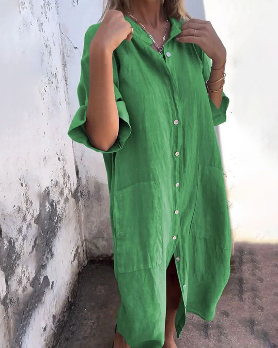 Women’s Shirt Dress | Button Front Pocket Design