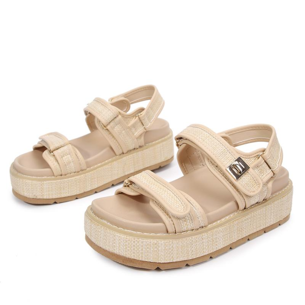 Stylish Platform Sandals for Women with Two Strap Ankle Buckle Woven Trim Chunky Style