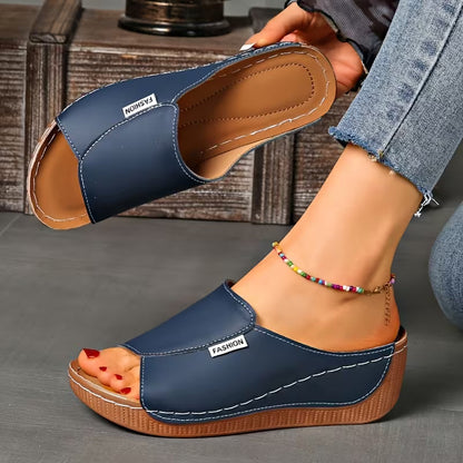Comfortable Orthopedic Sandals for Women with Wide Band Open Toe Slip On Wedge Platform Style