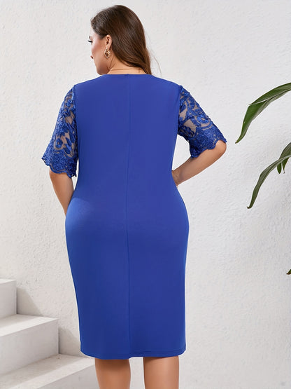 Plus Size - Plus Size - Plus Size Women'S Dress Embroidered Lace Patchwork Slim Cocktail Dress Sheath Dress
