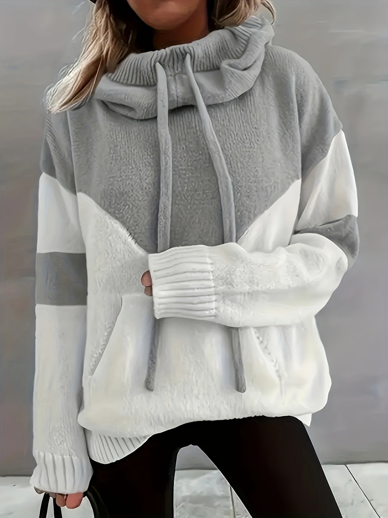 New Trendy Women'S Clothing Featuring Stylish And Elegant Designs, Including a Casual Patchwork Hoodie with Drawstring Pockets And a Color-Blocking Style for Warmth