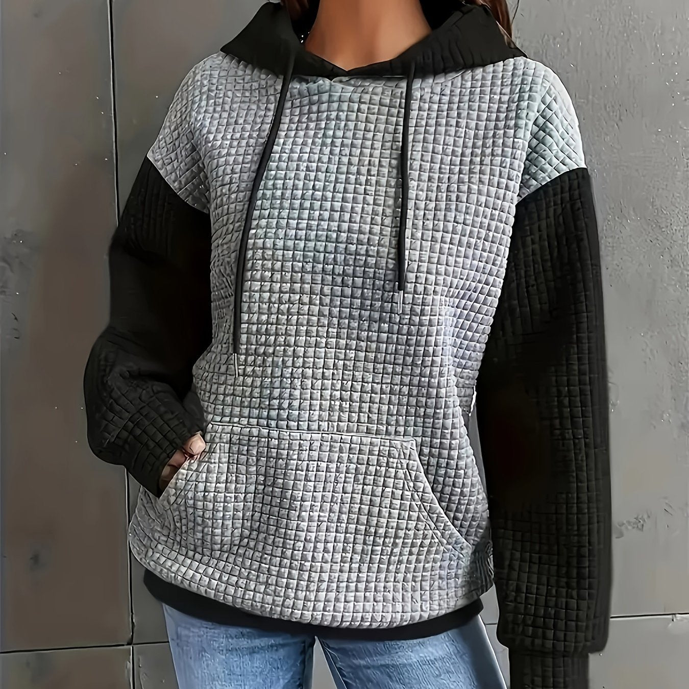 Autumn/Winter European and American Fashion Trendy Wide Fit Casual Loose Color Block Patchwork Pullover Hooded Versatile Sweatshirt Jacket for Women