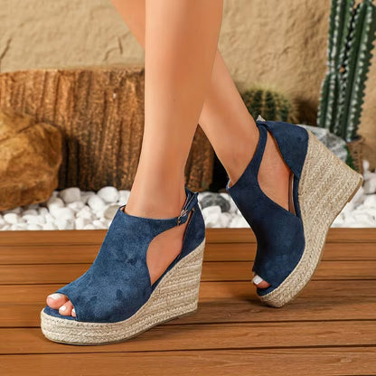 Elegant Espadrille Wedge Sandals for Women with Peep Toe Ankle Strap Platform Style