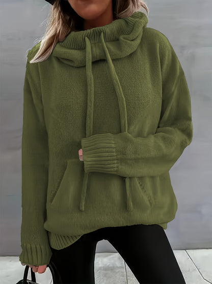 2025 New Autumn And Winter Women'S Casual Versatile Solid Color Drawstring Pocket Hooded Pullover