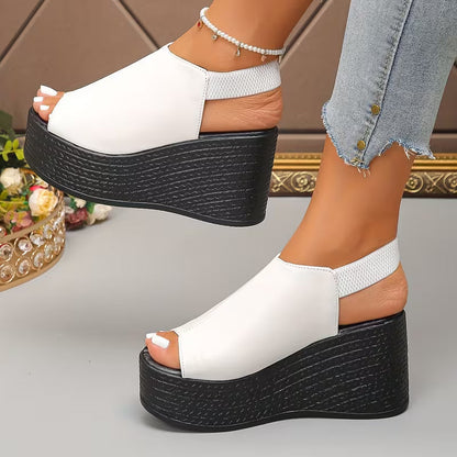 Stylish Platform Wedge Sandals for Women with Peep Toe Cutout Slip On Chunky Style