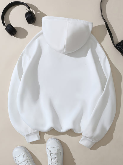 Comfortable White Hoodie for Women with Drawstring Hood Long Sleeve Kangaroo Pocket Oversized Style