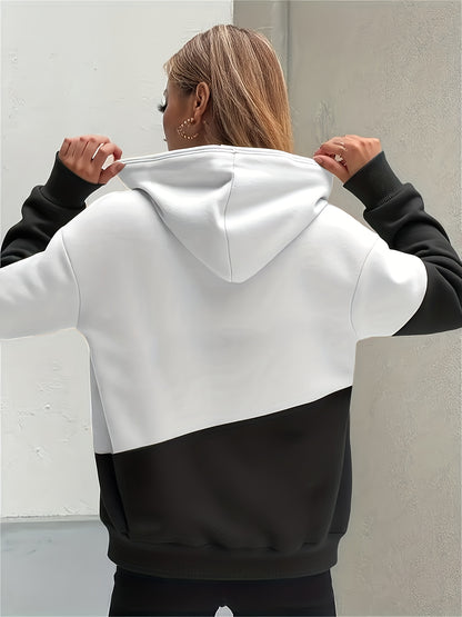 Women's Fashion Color Block Heart Pattern Casual Hooded Sweatshirt