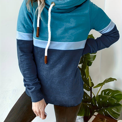New Autumn Winter Color-Block Hooded Casual Sweatshirt Fashion Loose Lazy Style Jacket Long Sleeve Top