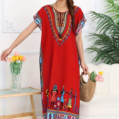 Ethnic Style Dress Summer New Bohemian Style Vacation Batwing Sleeve Dress Loose Beach Dress
