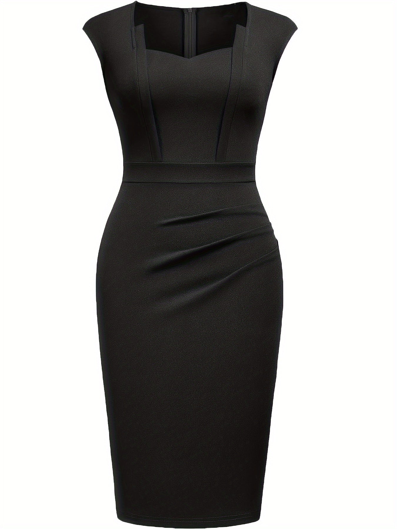 Women'S Square Neck Slim Dress, Easy Solid Color Elegant Sleeveless, Highlights The Waistline, Mid-Length Pencil Skirt