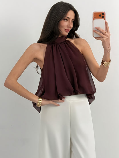 [Women's Fashion Top] Elegant Women's Bow Tie Halter Top | Solid Color Fashion