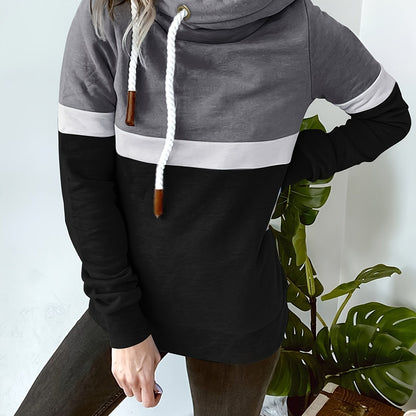 New Autumn Winter Color-Block Hooded Casual Sweatshirt Fashion Loose Lazy Style Jacket Long Sleeve Top