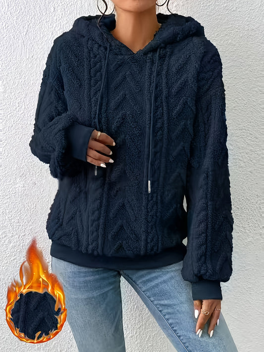 Comfortable Cable Knit Fleece Hoodie for Women with Drawstring Hood Long Sleeve Oversized Cozy Style