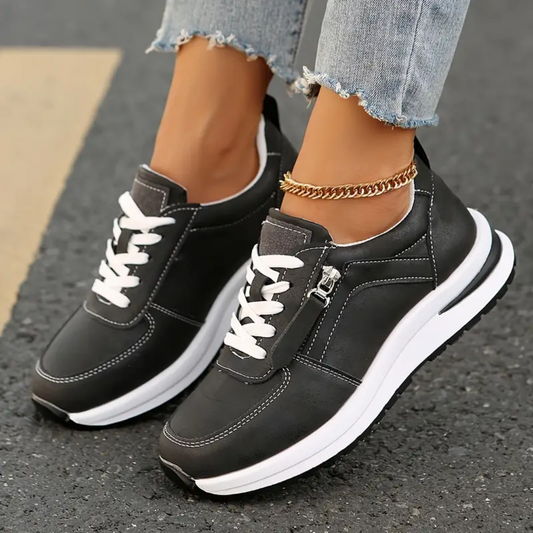 Comfortable Trainers for Women with Suede Panel Lace Up Wedge Sole Casual Sneaker Style