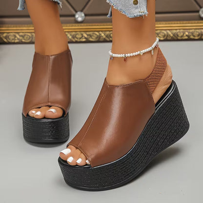 Stylish Platform Wedge Sandals for Women with Peep Toe Cutout Slip On Chunky Style