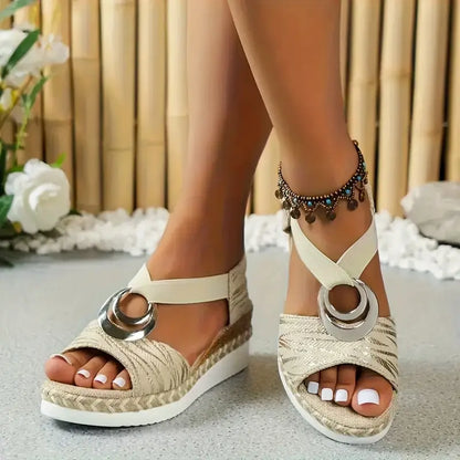 Comfortable Espadrille Wedge Sandals for Women with Ring Buckle Strap Open Toe Platform Style