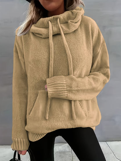 2025 New Autumn And Winter Women'S Casual Versatile Solid Color Drawstring Pocket Hooded Pullover