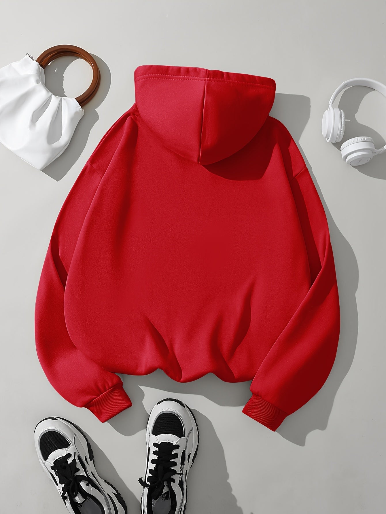 Comfortable White Hoodie for Women with Drawstring Hood Long Sleeve Kangaroo Pocket Oversized Style