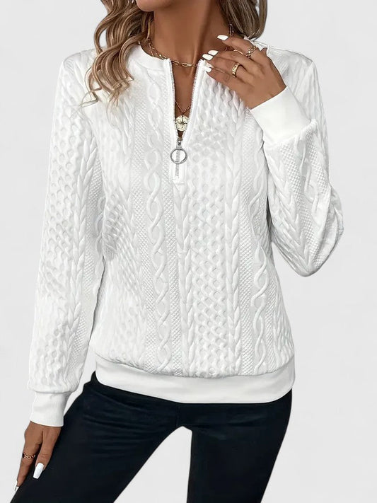 Comfortable Cable Knit Sweater for Women with Zip Neck Long Sleeve Relaxed Oversized Knit Style